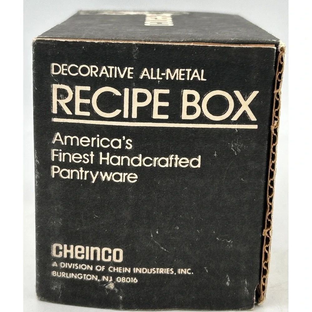 VTG Decorative All Metal Recipe Box Cheinco In Box NOS 5 1/8L X 2 7/8W X 3 5/8 H